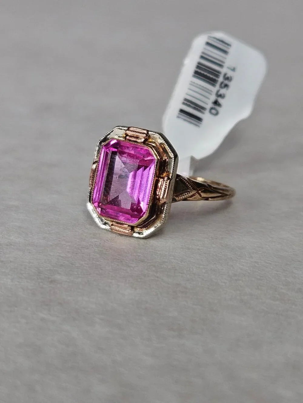 Vintage 10K Yellow Gold Pink Ice Topaz Emerald Cut Cocktail Ring Size 5.75